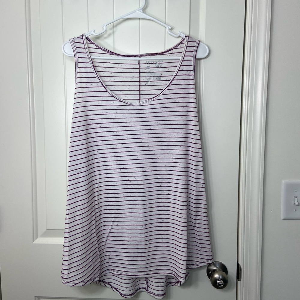 Terra & Sky women’s white burgundy striped speckled scoop neck tank top summer